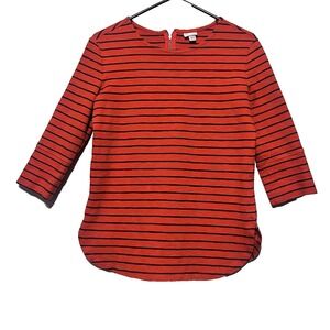 Merona Blouse‎ Womens Orange Black Striped Shirt Pullover Zip Back Size XS
